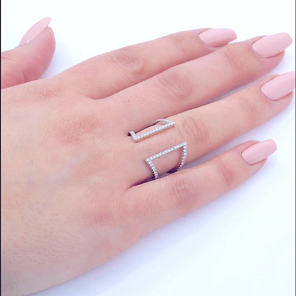 🆕💕Silver CZ Double Paved Bars Modern Geometric